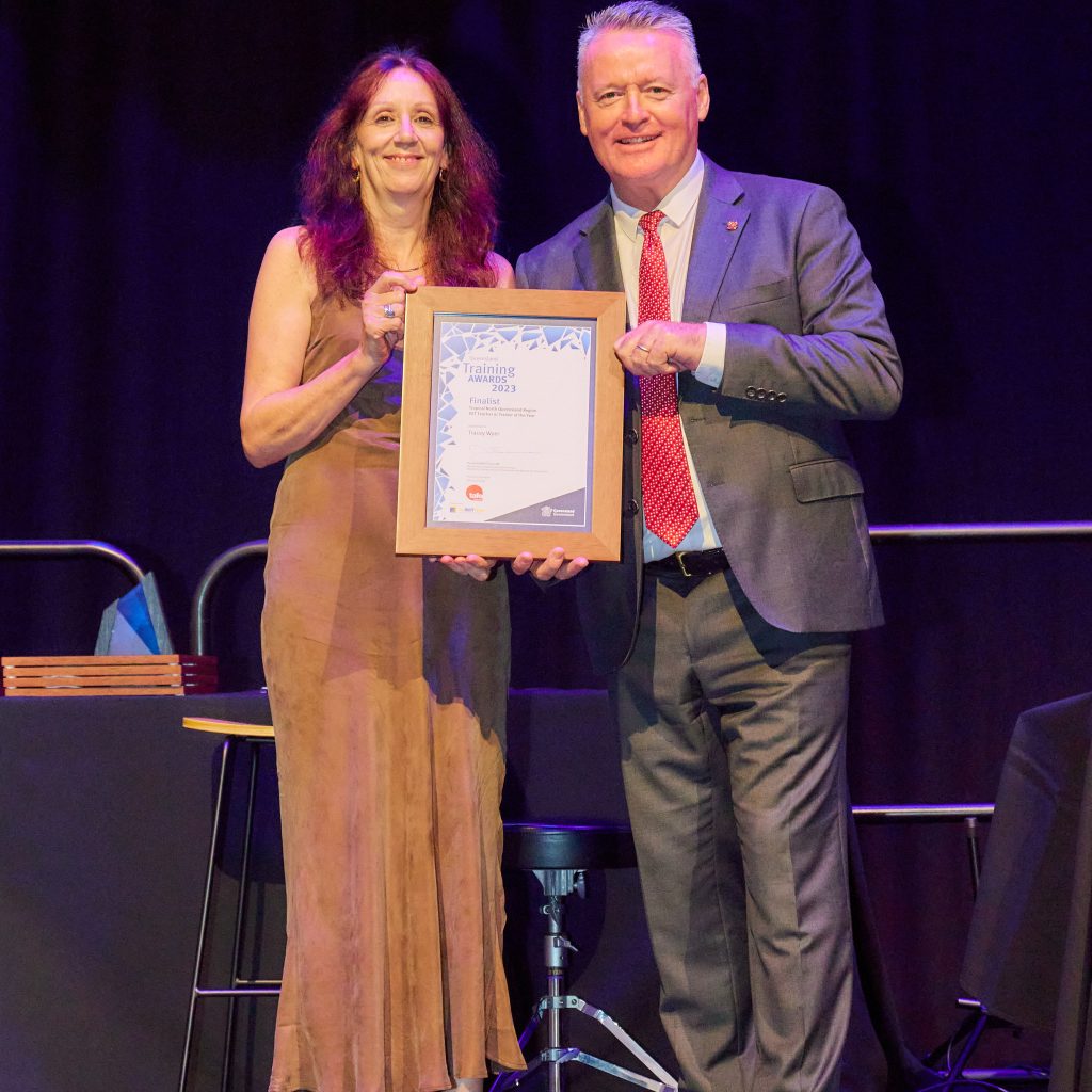 STEPS Cairns SEE trainer Tracey Wyer receives award as one of the regional finalists in the VET Trainer of the Year award category.